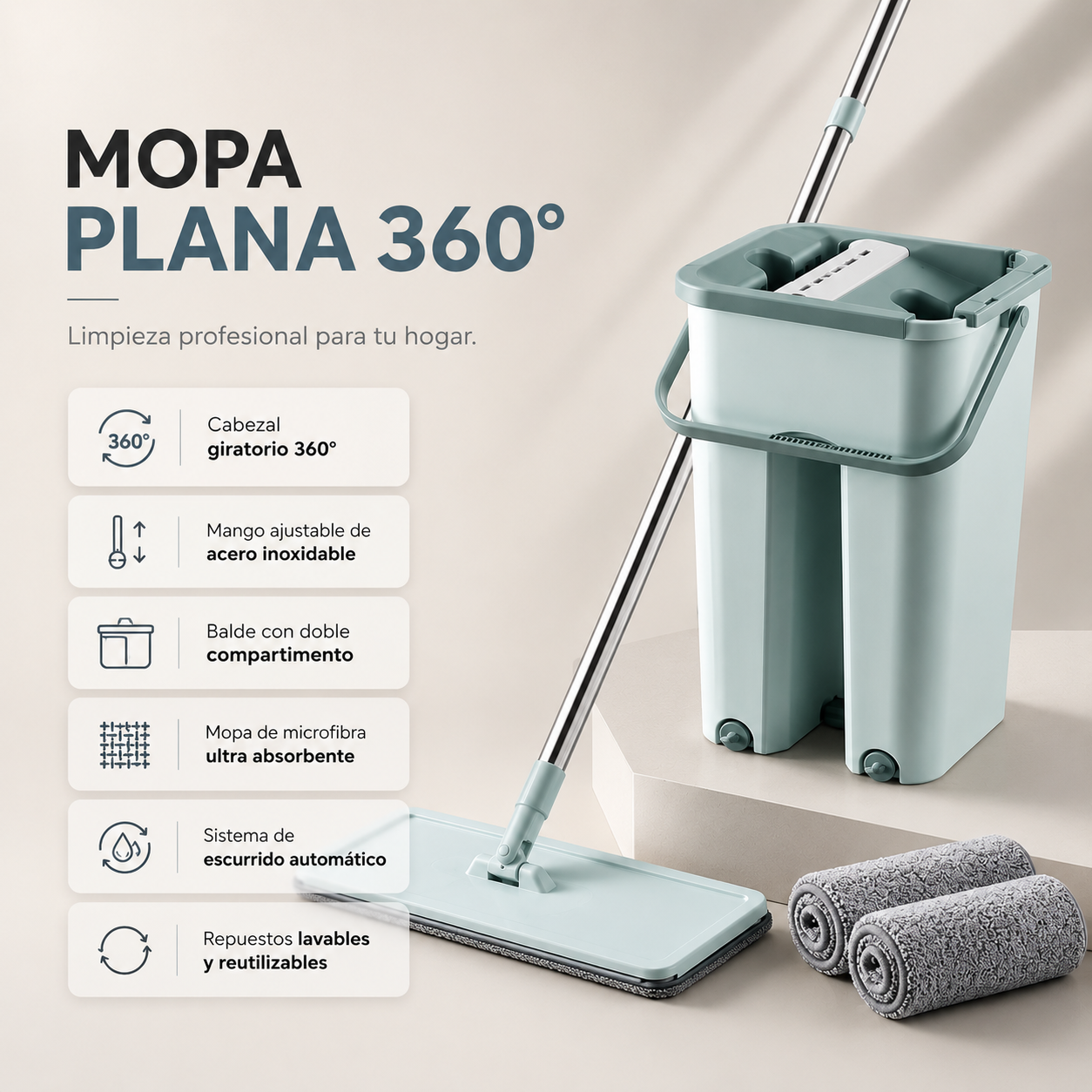 mopa trapeador plano premium 360°