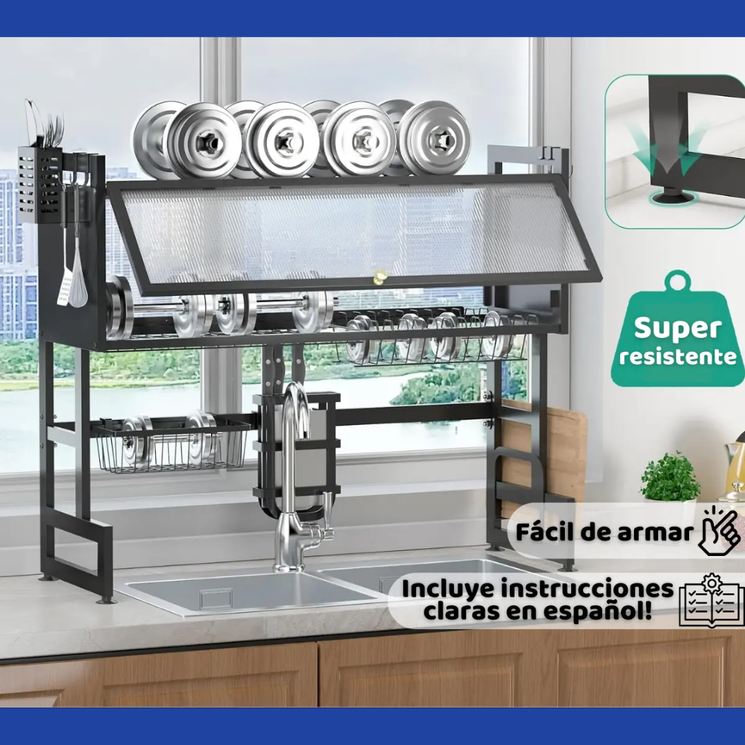 Secaplatos Escurridor Vajilla Rack Cocina C/ Tapa Sobrebacha