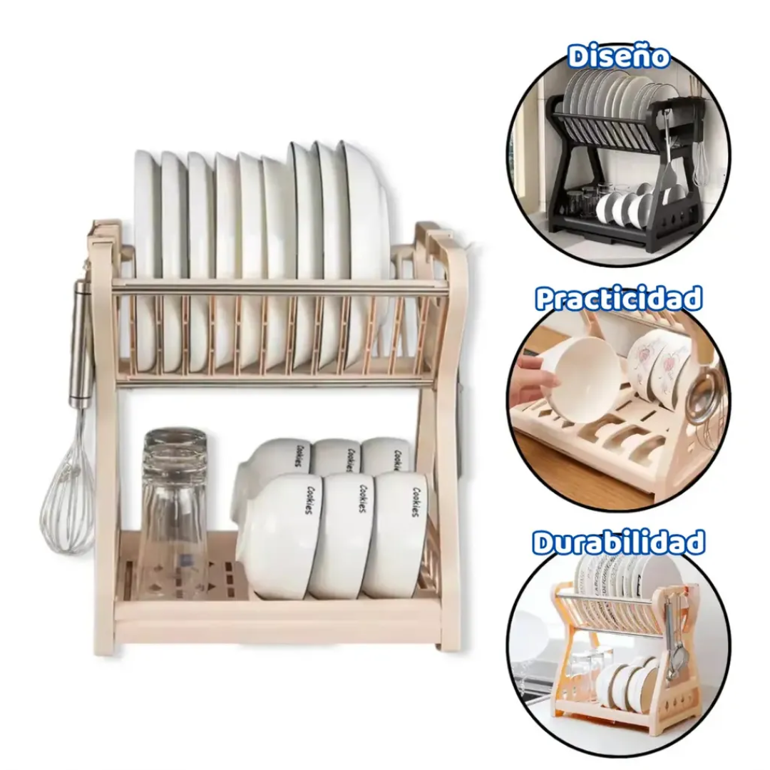 Escurridor Seca Platos 2 Niveles Para Vajilla Cocina